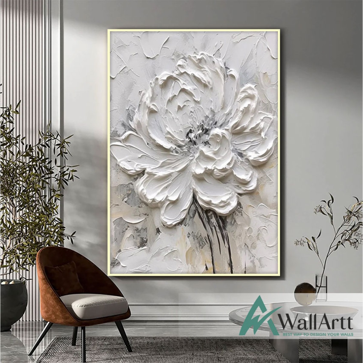 Big White Flower 3d Heavy Textured Partial Oil Painting